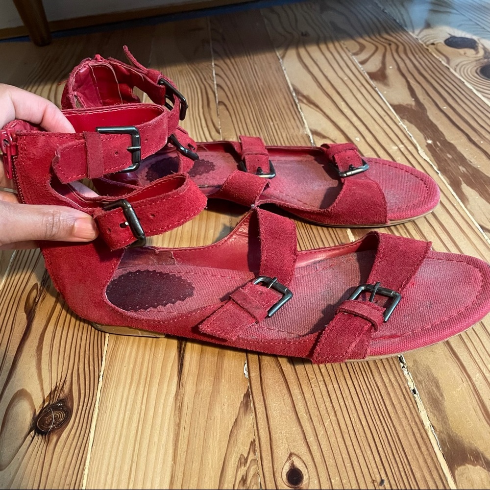 Zara red suede gladiator flats sandals